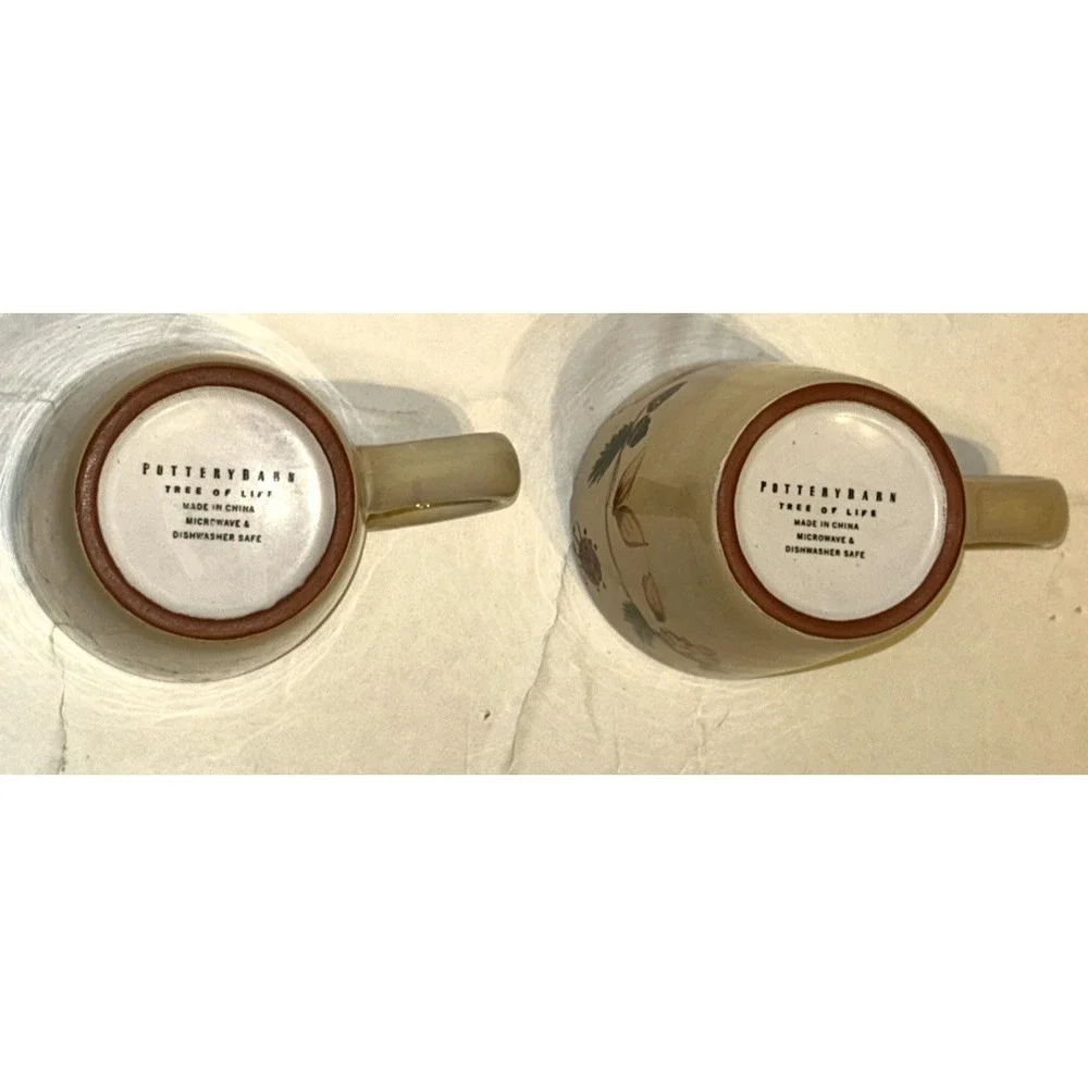 LOT 2 Pottery Barn Tree of Life Autumn Leaves Acorns Coffee Mugs